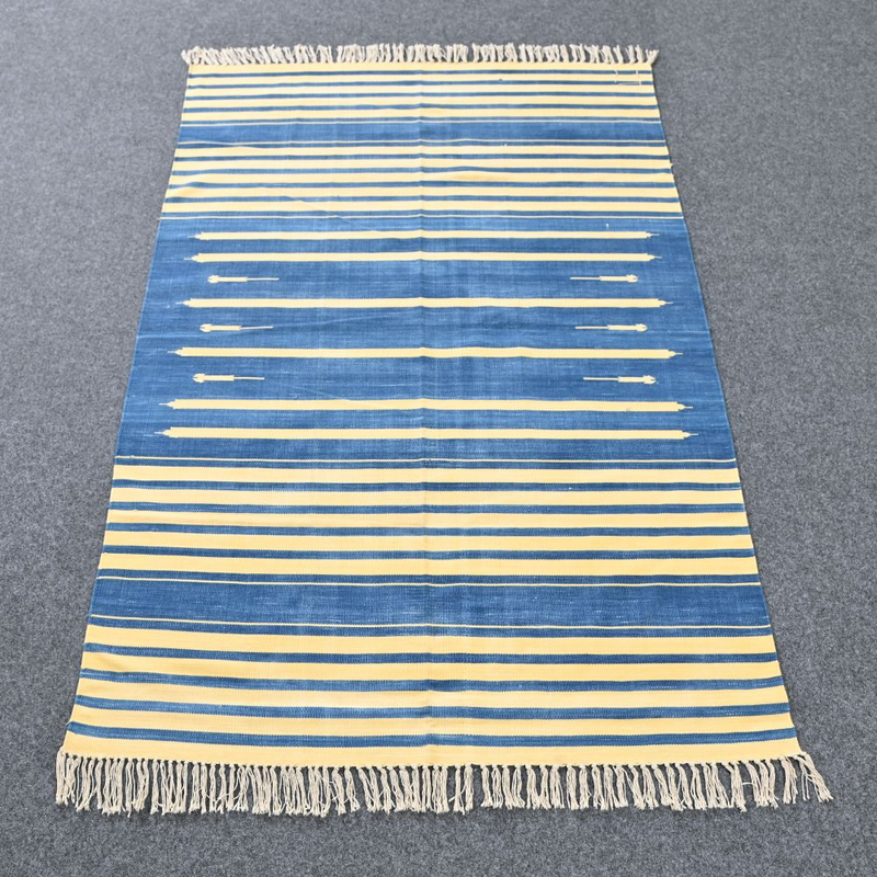 5.10×3.10ft, Hand Knotted Rugs, Natural Colours, Vegetable Organic Colors, Indian Cotton Dhurrie, Area Rugs, Hand Woven Living Room Cotton Rugs, Handmade #5586A